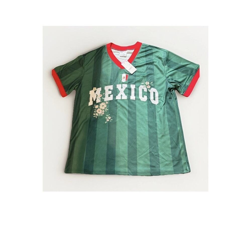 Viral Target Mexico National Team Green Floral Soccer Jersey Red White Size L